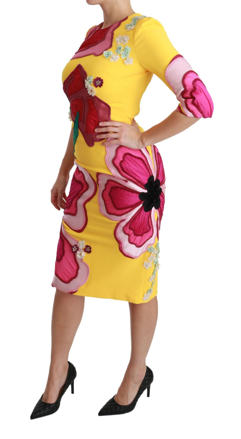 Robe fourreau moulante jaune à fleurs et cristaux Dolce &amp; Gabbana