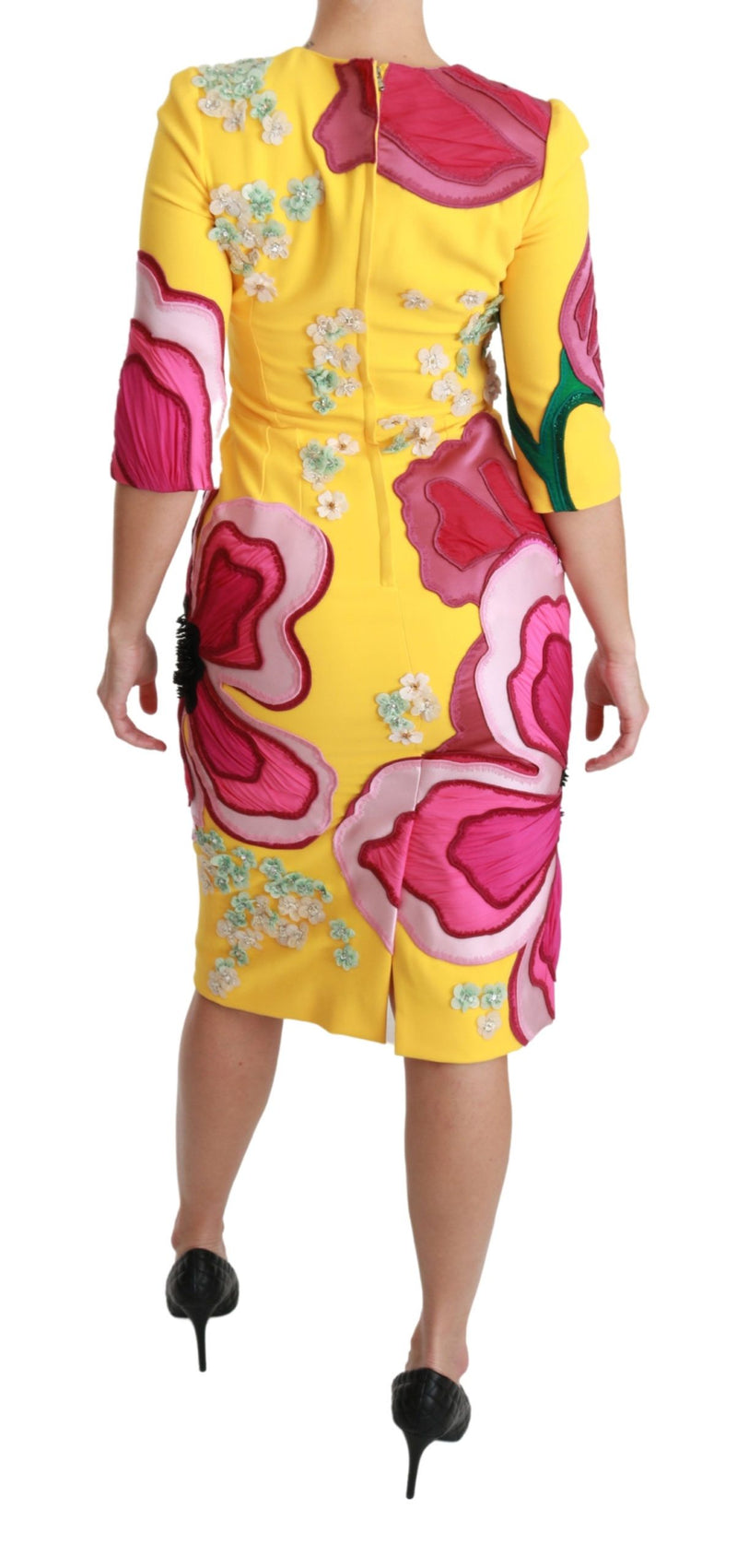 Robe fourreau moulante jaune à fleurs et cristaux Dolce &amp; Gabbana