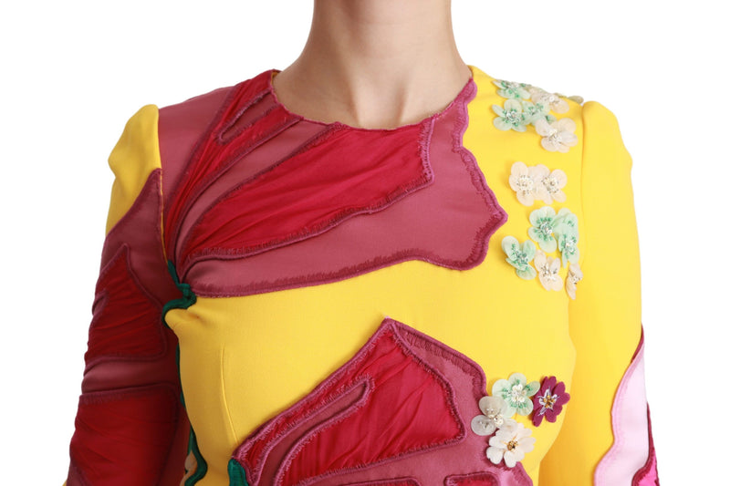 Robe fourreau moulante jaune à fleurs et cristaux Dolce &amp; Gabbana