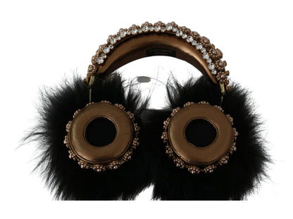 Casque audio Dolce &amp; Gabbana en fourrure de cristal noir et or