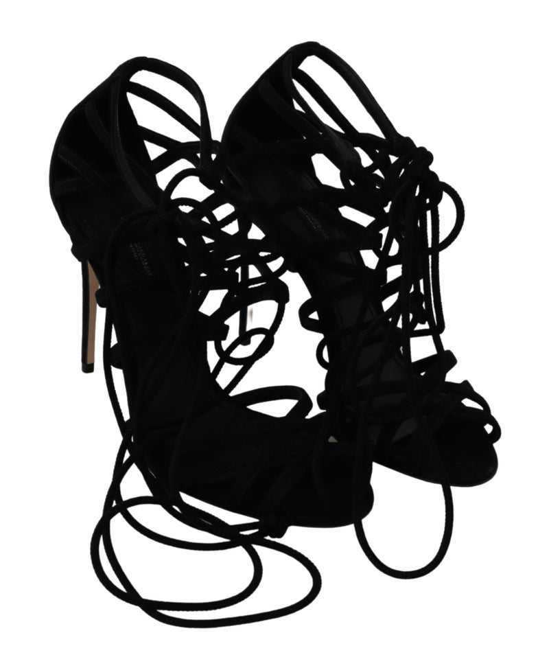 Sandales à talons aiguilles Dolce &amp; Gabbana en daim noir avec bride