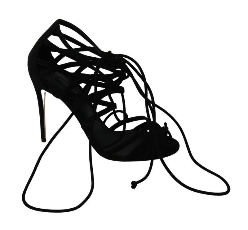 Sandales à talons aiguilles Dolce &amp; Gabbana en daim noir avec bride