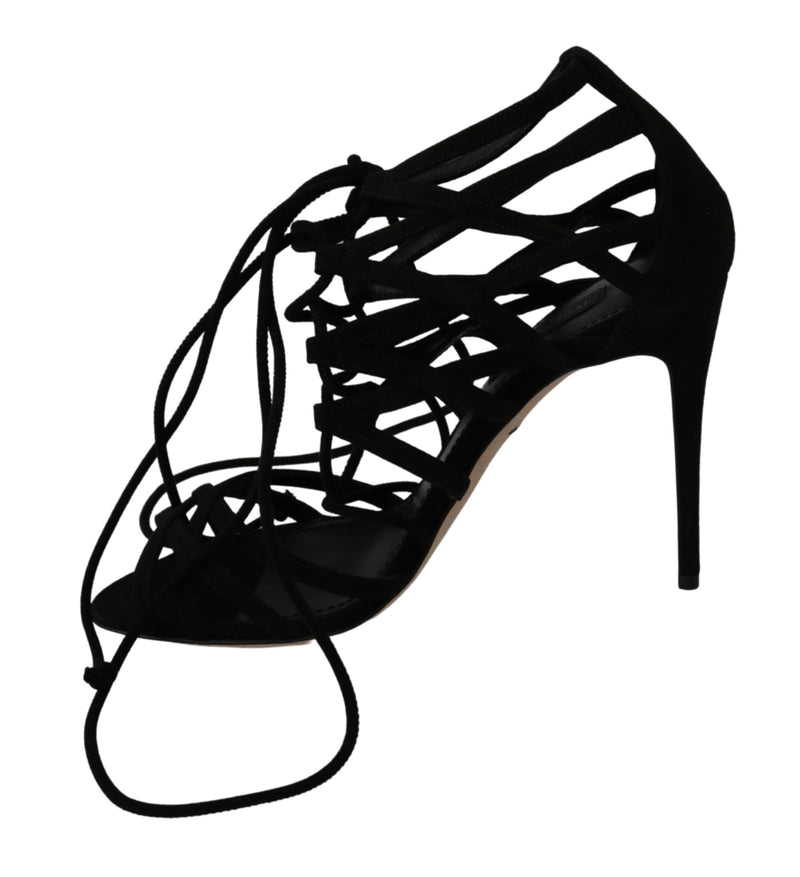 Sandales à talons aiguilles Dolce &amp; Gabbana en daim noir avec bride