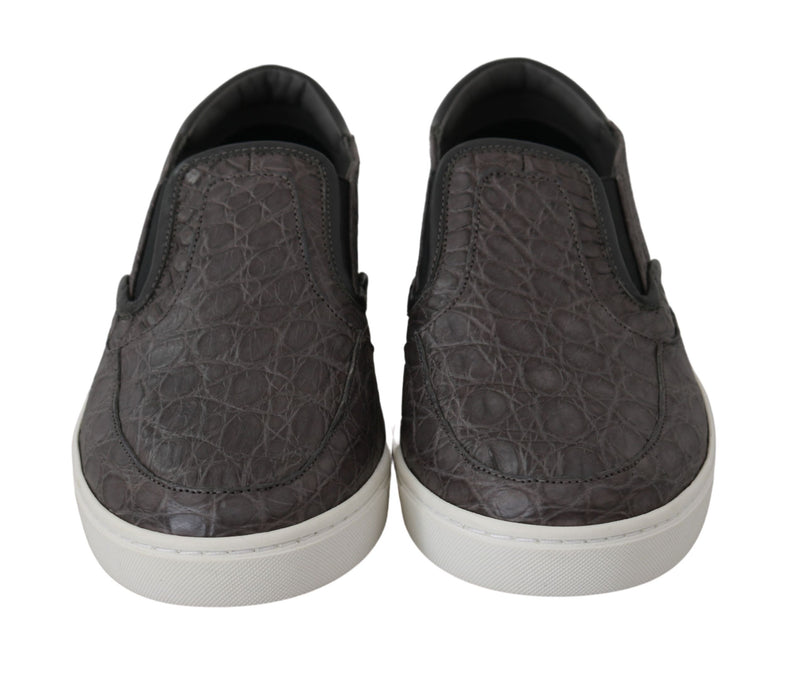 Mocassins plats Dolce &amp; Gabbana en cuir gris et cuir caïman pour homme