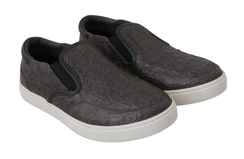 Mocassins plats Dolce &amp; Gabbana en cuir gris et cuir caïman pour homme