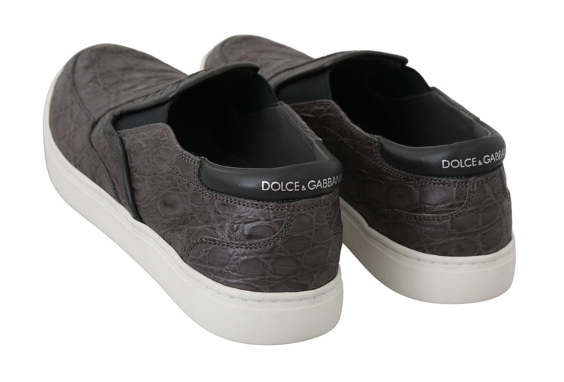Mocassins plats Dolce &amp; Gabbana en cuir gris et cuir caïman pour homme