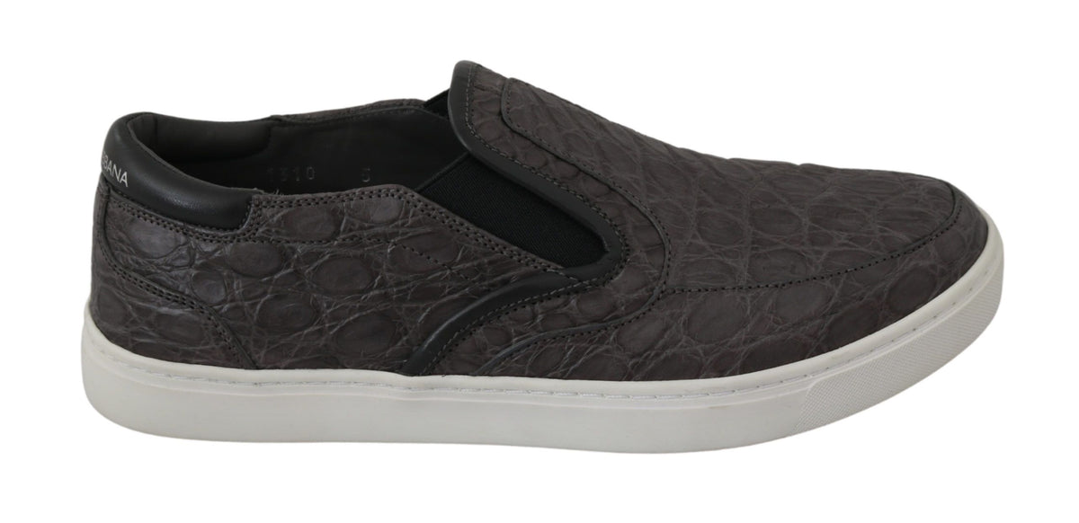 Mocassins plats Dolce &amp; Gabbana en cuir gris et cuir caïman pour homme