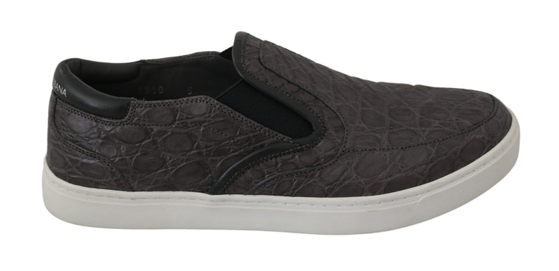 Mocassins plats Dolce &amp; Gabbana en cuir gris et cuir caïman pour homme