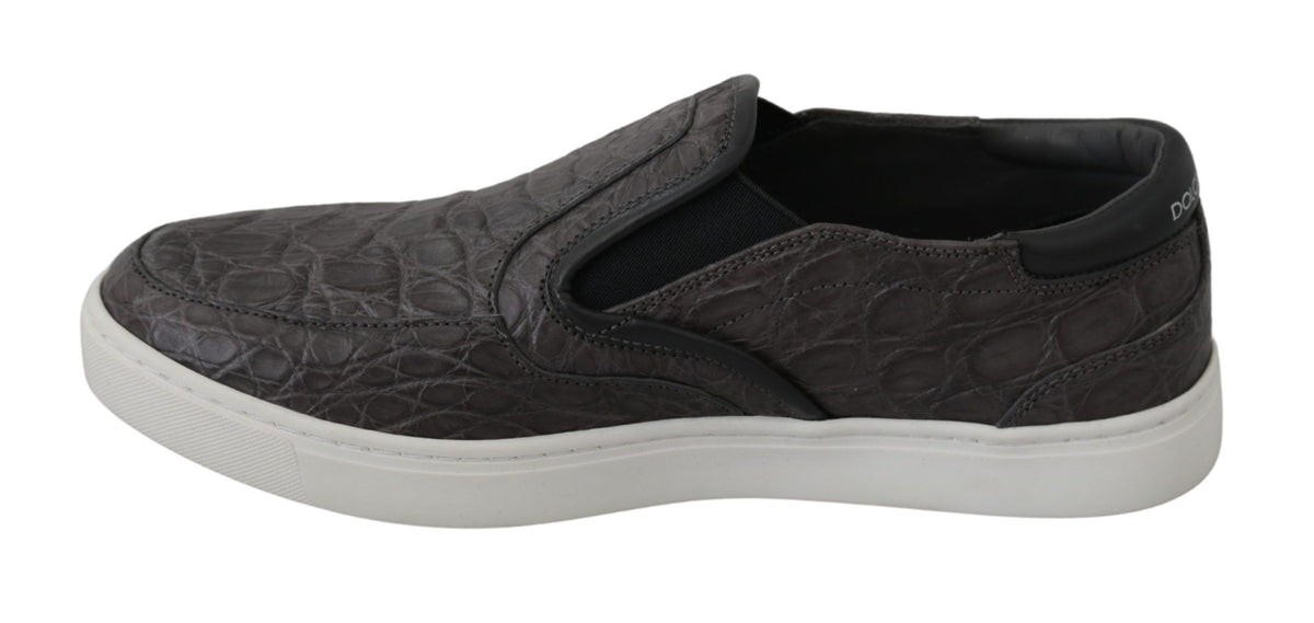 Mocassins plats Dolce &amp; Gabbana en cuir gris et cuir caïman pour homme