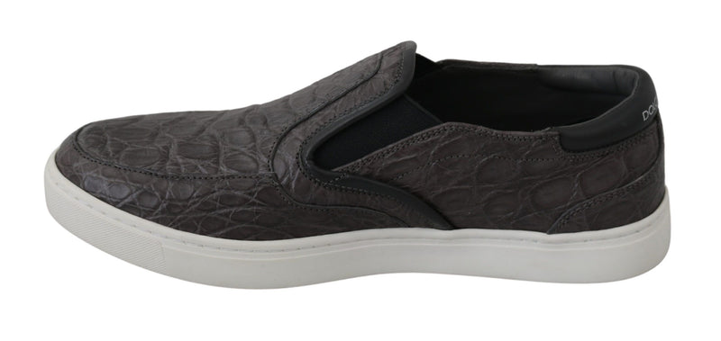 Mocassins plats Dolce &amp; Gabbana en cuir gris et cuir caïman pour homme