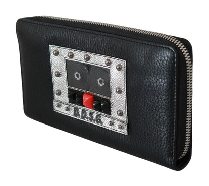 Portefeuille continental zippé Dolce &amp; Gabbana noir pour homme 100 % cuir