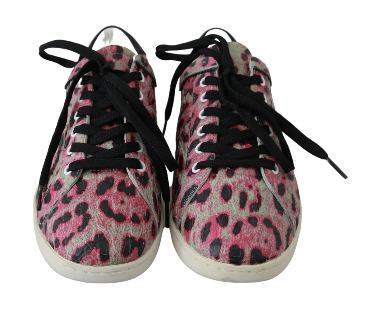 Sneakers plates en cuir rose à imprimé léopard de Dolce &amp; Gabbana