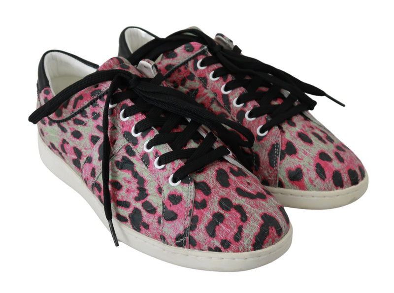 Sneakers plates en cuir rose à imprimé léopard de Dolce &amp; Gabbana