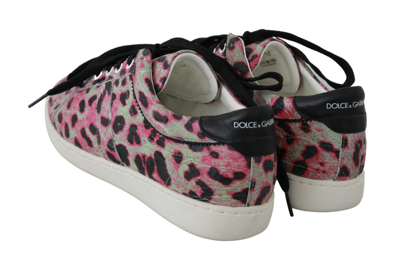 Sneakers plates en cuir rose à imprimé léopard de Dolce &amp; Gabbana