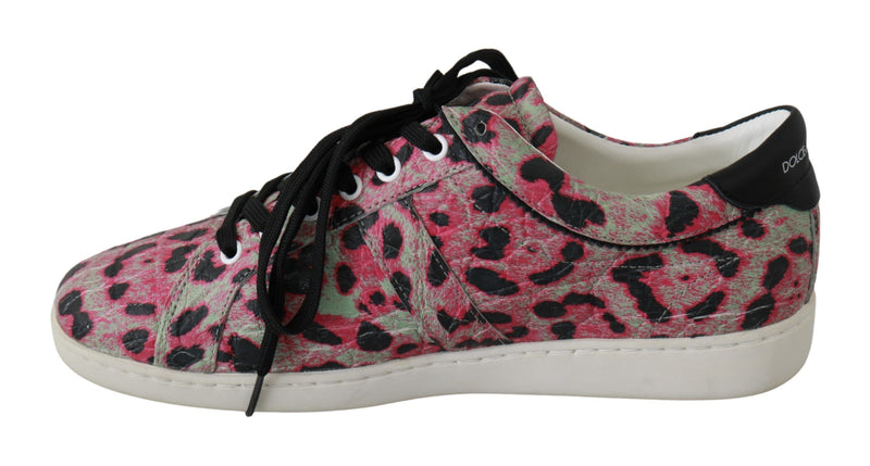 Sneakers plates en cuir rose à imprimé léopard de Dolce &amp; Gabbana