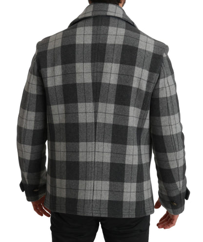 Dolce & Gabbana, manteau-veste en laine et cachemire à carreaux gris.