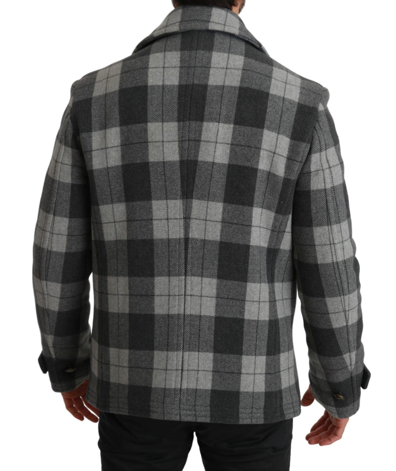 Dolce &amp; Gabbana, manteau-veste en laine et cachemire à carreaux gris.