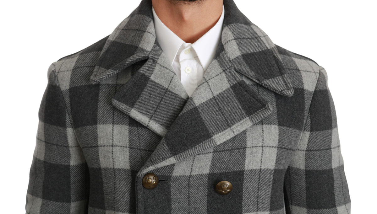 Dolce &amp; Gabbana, manteau-veste en laine et cachemire à carreaux gris.