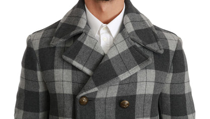 Dolce & Gabbana, manteau-veste en laine et cachemire à carreaux gris.