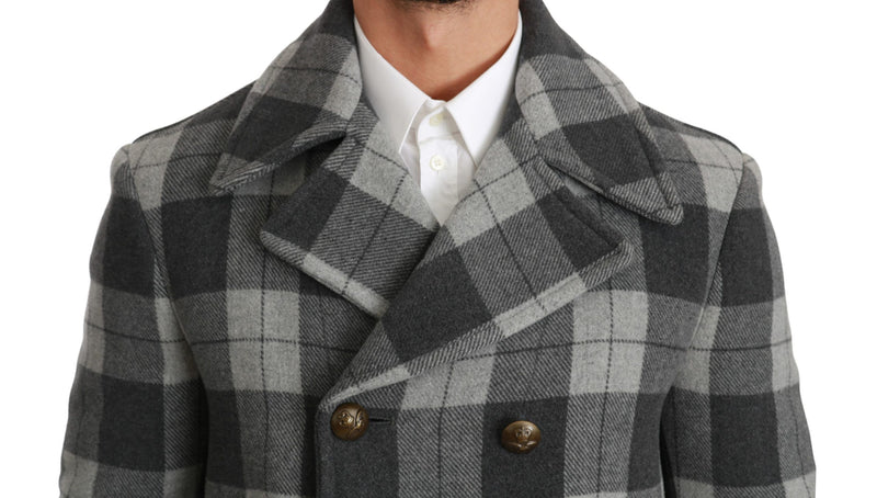 Dolce &amp; Gabbana, manteau-veste en laine et cachemire à carreaux gris.