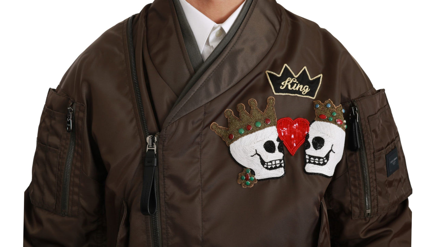 Veste Dolce & Gabbana marron brodée avec logo tête de mort et couronne
