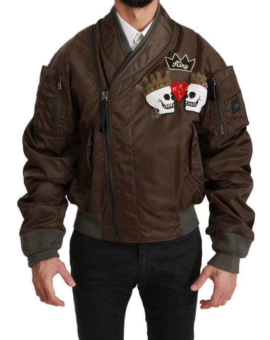 Veste Dolce & Gabbana marron brodée avec logo tête de mort et couronne