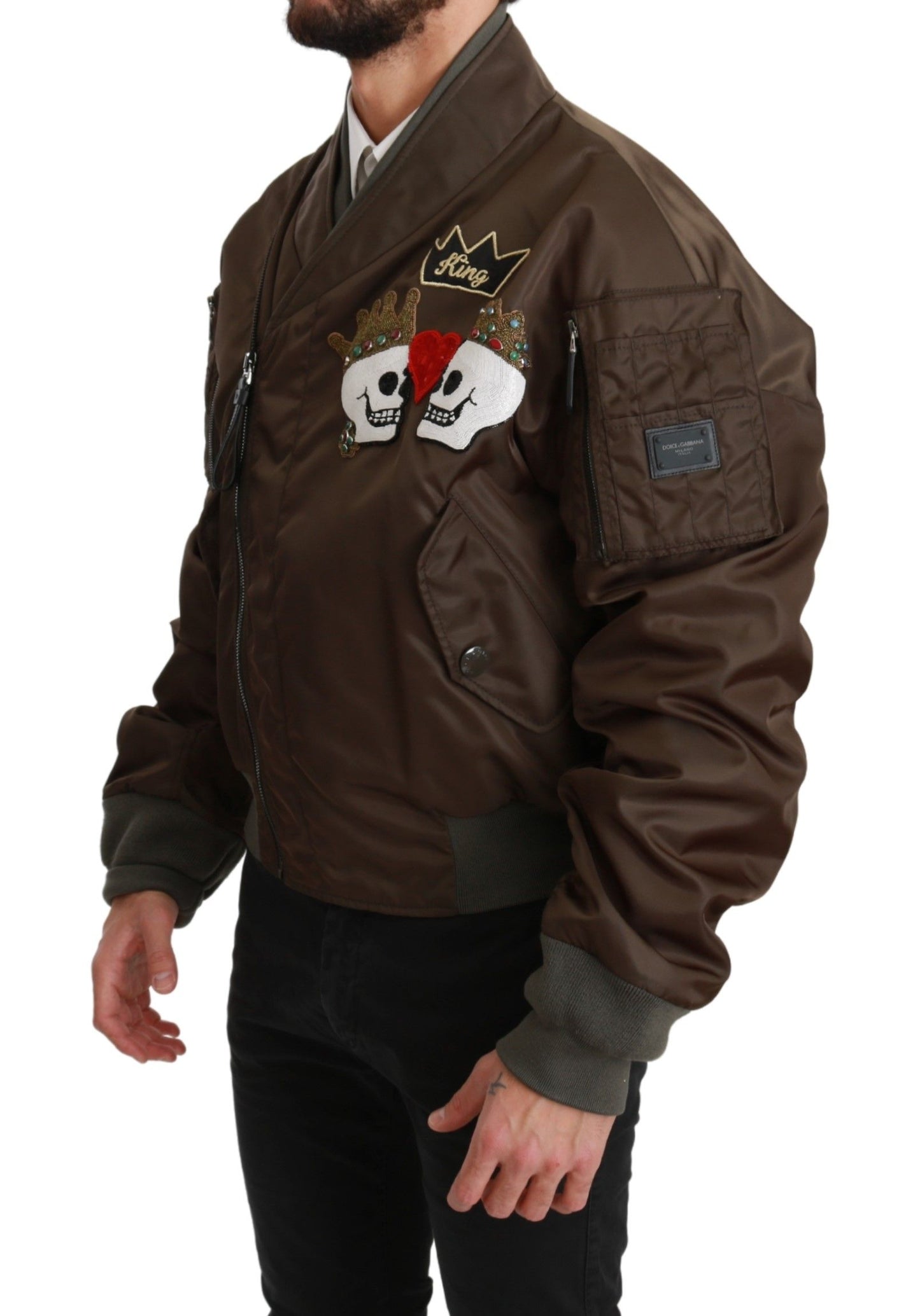 Veste Dolce & Gabbana marron brodée avec logo tête de mort et couronne