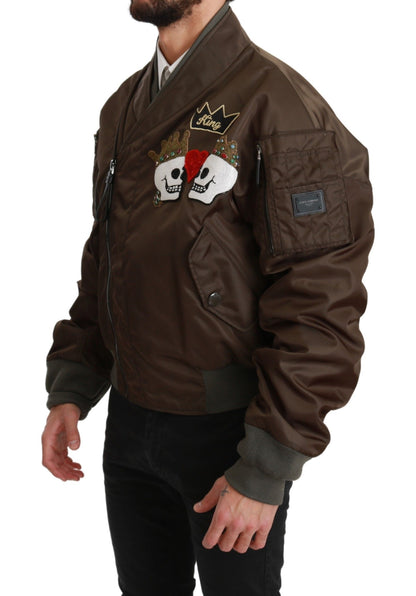 Veste Dolce & Gabbana marron brodée avec logo tête de mort et couronne