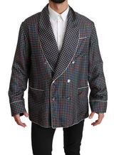 Dolce & Gabbana Veste-manteau bleu marine à motifs et à double boutonnage
