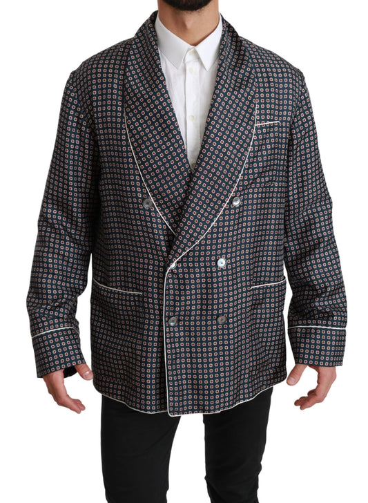 Dolce & Gabbana Veste-manteau bleu marine à motifs et à double boutonnage