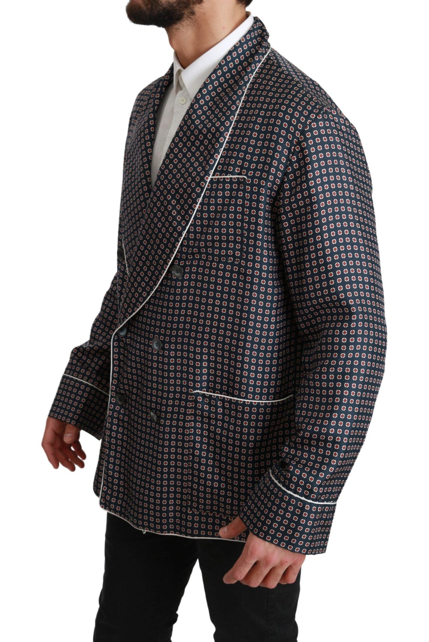 Dolce & Gabbana Veste-manteau bleu marine à motifs et à double boutonnage