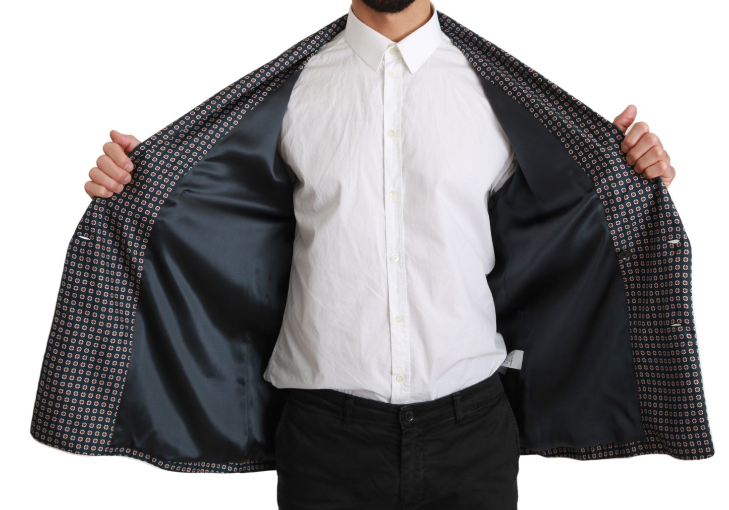Dolce & Gabbana Veste-manteau bleu marine à motifs et à double boutonnage