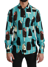 Chemise décontractée en soie bleue à imprimé crème glacée de Dolce &amp; Gabbana
