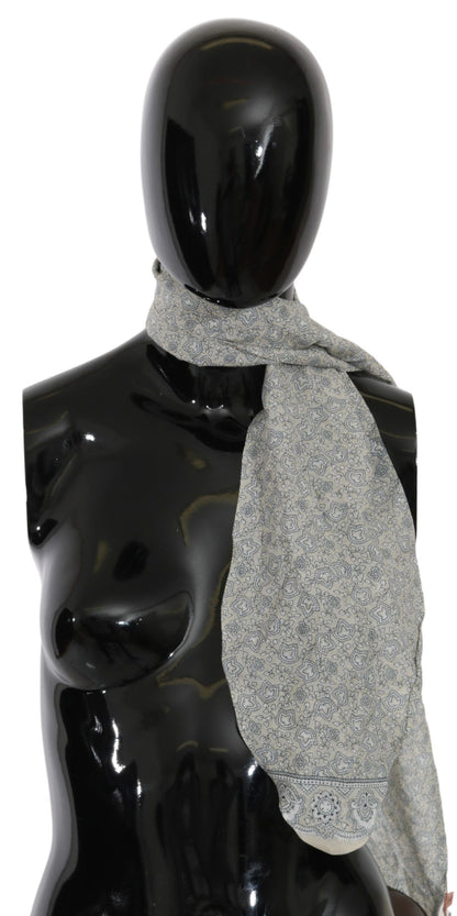 Ermanno Scervino katoenen beige blauwe sjaal met fantasieprint