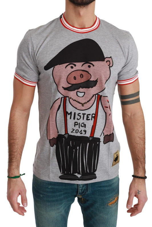 T-shirt Dolce &amp; Gabbana en coton gris, année du cochon 2019.