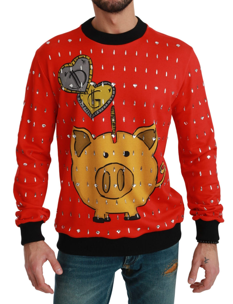 Pull Dolce &amp; Gabbana rouge en cristal « Cochon de l'année »
