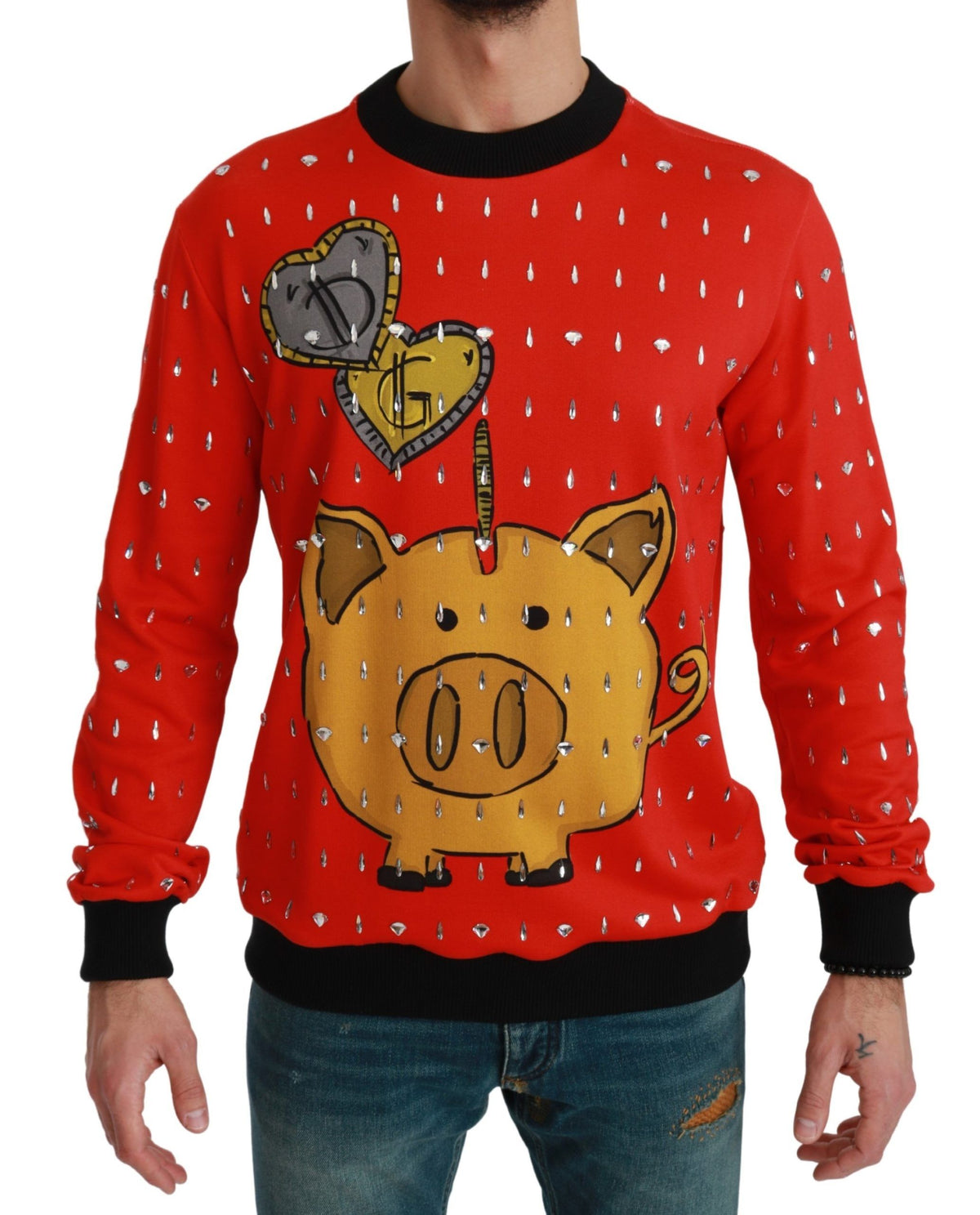 Pull Dolce &amp; Gabbana rouge en cristal « Cochon de l'année »