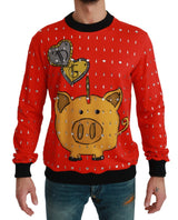 Pull Dolce &amp; Gabbana rouge en cristal « Cochon de l'année »