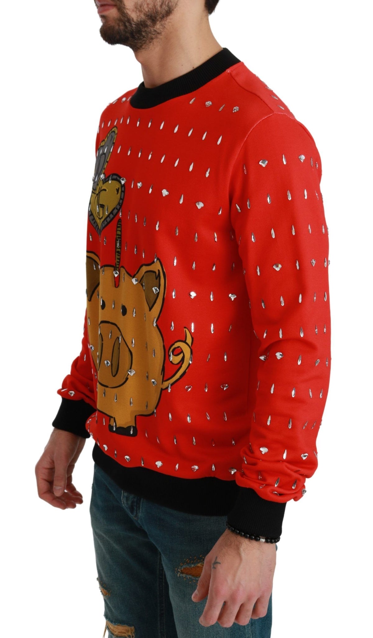 Pull Dolce &amp; Gabbana rouge en cristal « Cochon de l'année »