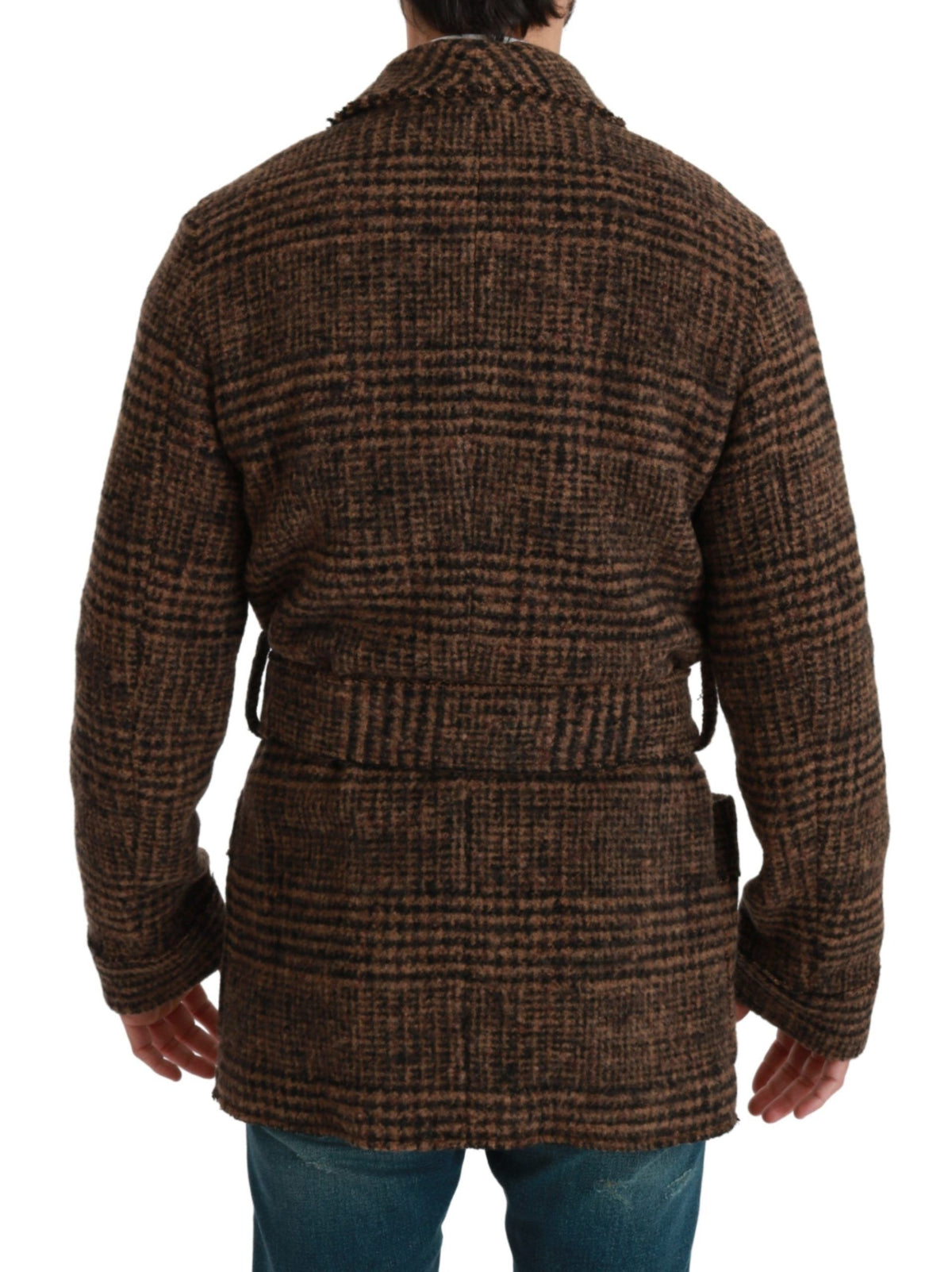 Robe-manteau portefeuille en laine à carreaux marron Dolce & Gabbana