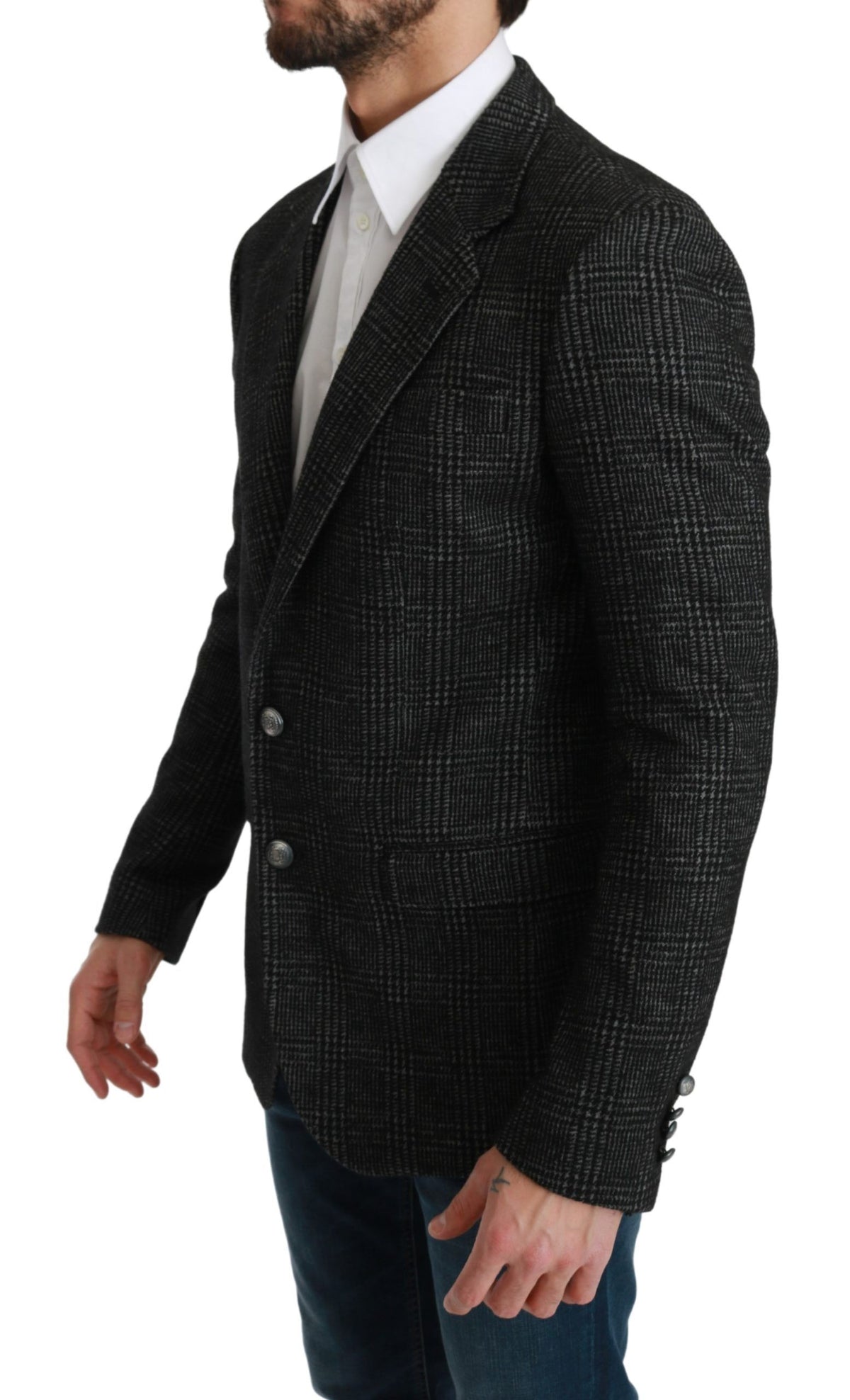 Veste blazer Dolce &amp; Gabbana à carreaux gris, coupe ajustée