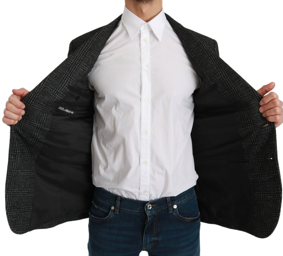 Veste blazer Dolce &amp; Gabbana à carreaux gris, coupe ajustée