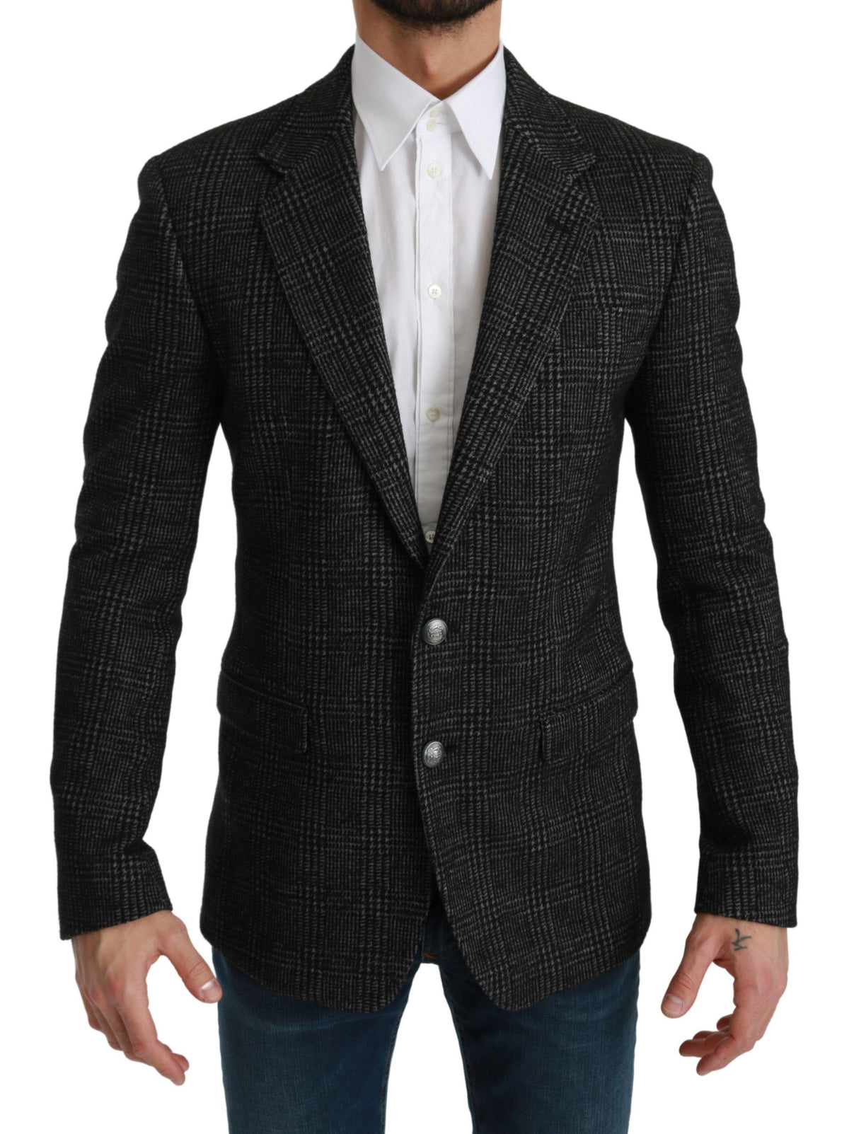 Veste blazer Dolce &amp; Gabbana à carreaux gris, coupe ajustée