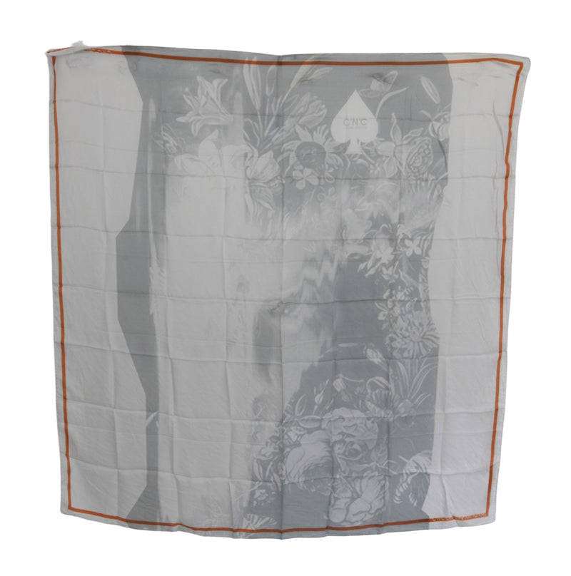 Foulard en soie à fleurs gris orange Costume National