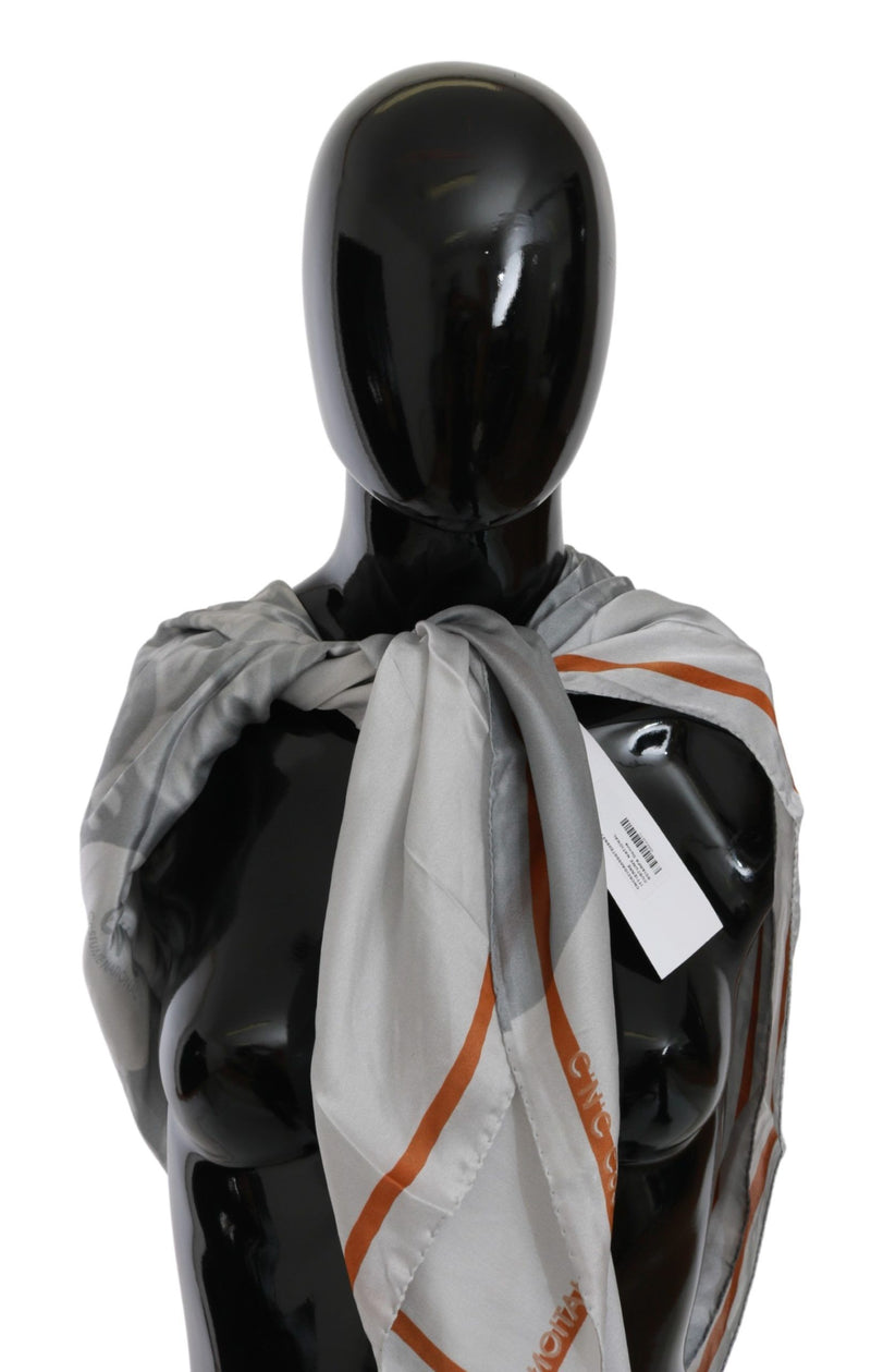 Foulard en soie à fleurs gris orange Costume National