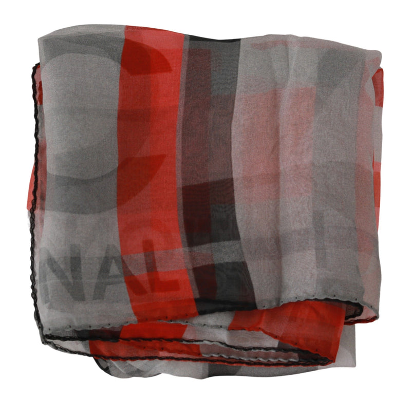 Écharpe grise 100 % soie rouge de marque Costume National