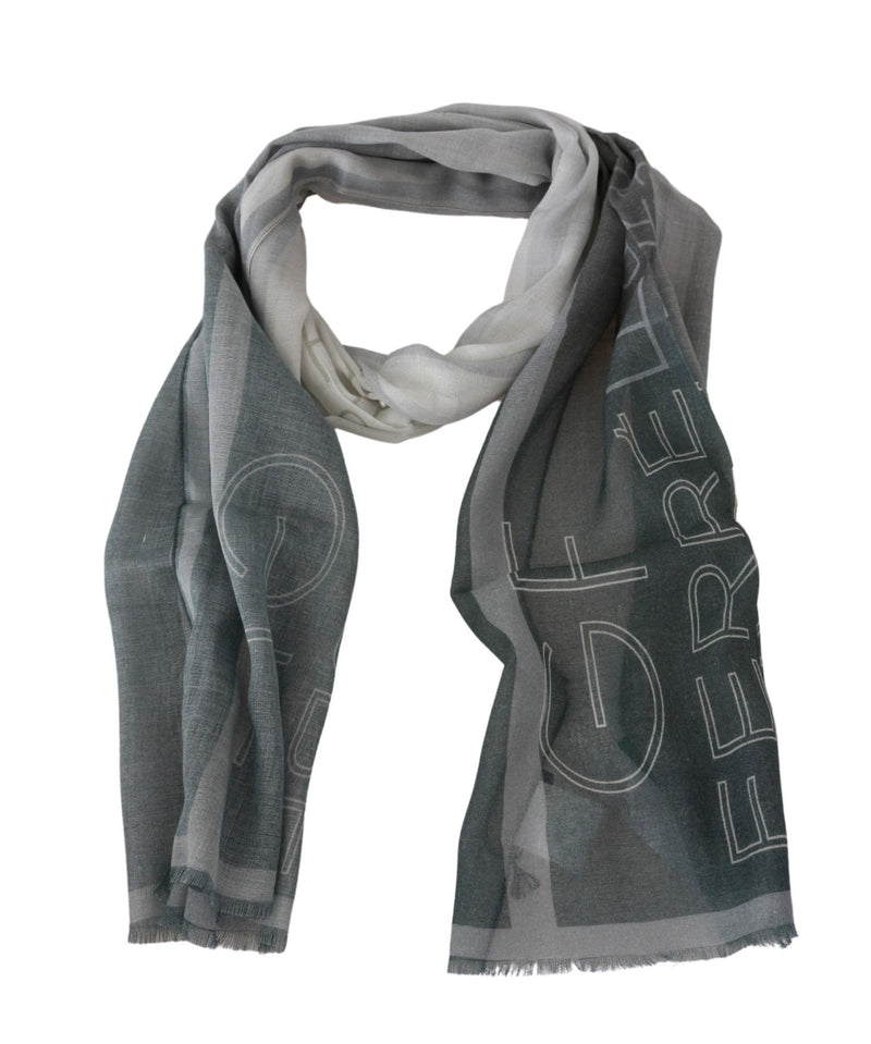 Foulard en laine et viscose grise GF Ferre à motifs