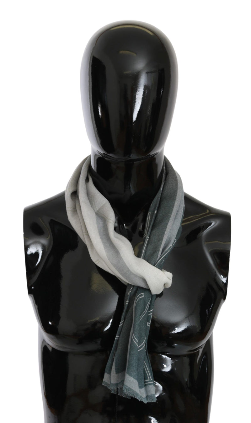 Foulard en laine et viscose grise GF Ferre à motifs