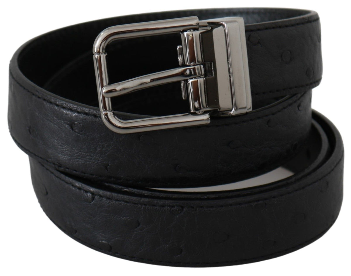Ceinture Dolce &amp; Gabbana noire à motif peau exotique et boucle argentée