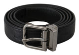 Ceinture Dolce &amp; Gabbana noire à motif peau exotique et boucle argentée